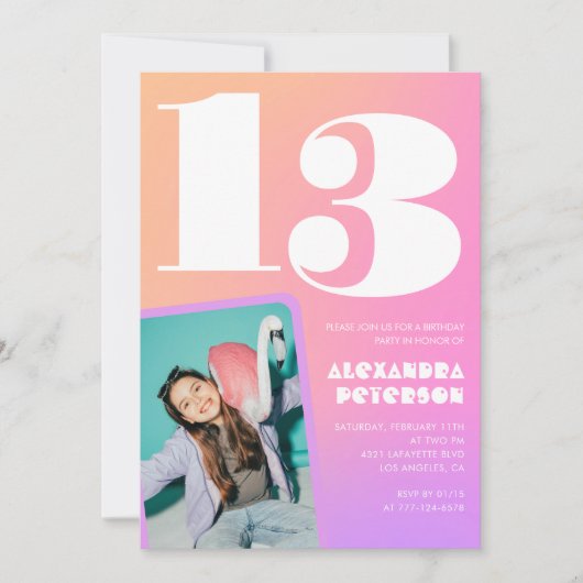 Invitations de 13e anniversaire de Pink Orange Ret (Devant)