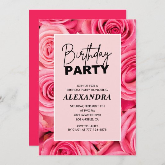 Invitations de 13e anniversaire Roses de fête Flor (Devant / Derrière)