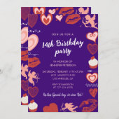 Invitations de 14e anniversaire Modern Cute Hearts (Devant / Derrière)