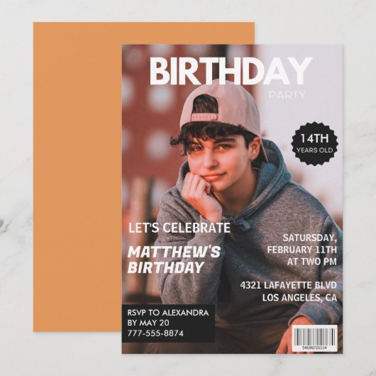 Invitations de 14e anniversaire pour lui Magazine  (Devant / Derrière)