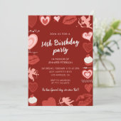 Invitations de 14e anniversaire Red Cute Hearts (Debout devant)