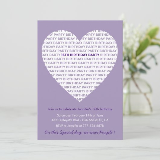 Invitations de 16e anniversaire Heart Modern (Debout devant)