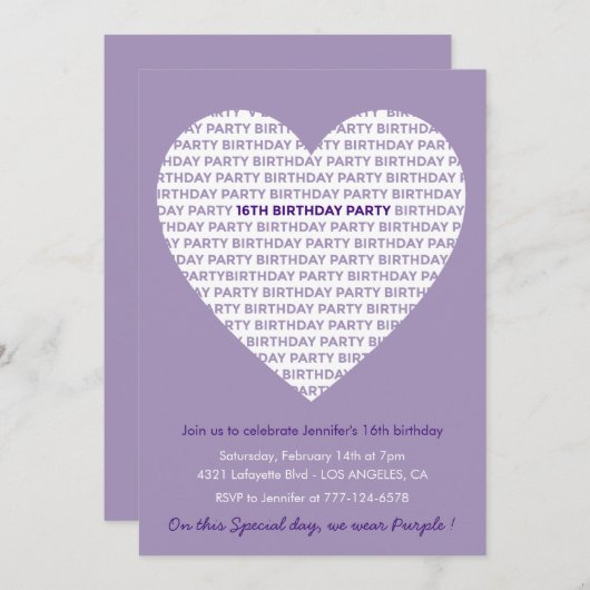 Invitations de 16e anniversaire Heart Modern (Devant / Derrière)