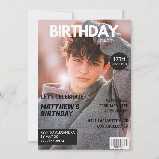 Invitations de 17e anniversaire pour lui Magazine  (Devant)
