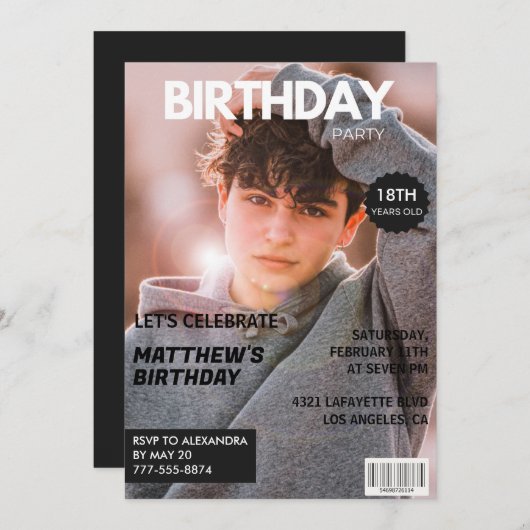 Invitations de 18e anniversaire pour lui Magazine  (Devant / Derrière)