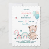 Invitations de 1er anniversaire avec un ours en pe (Devant)