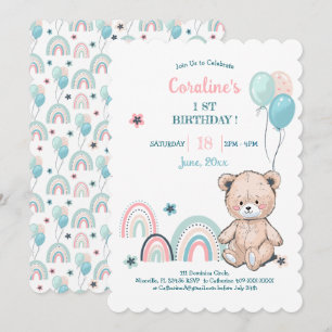 Invitations de 1er anniversaire avec un ours en pe