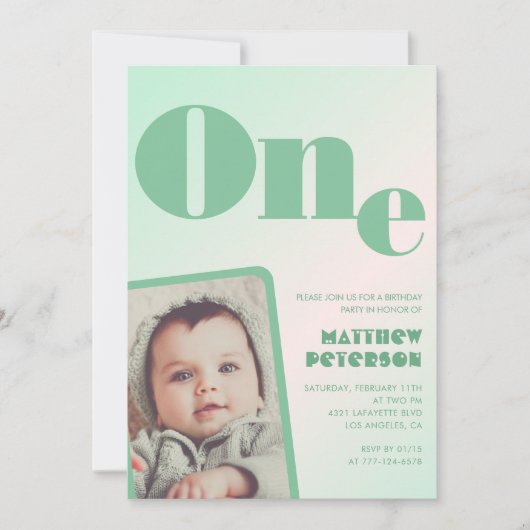 Invitations de 1er anniversaire Boy Green Gradient (Devant)
