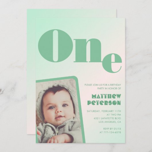 Invitations de 1er anniversaire Boy Green Gradient (Devant / Derrière)