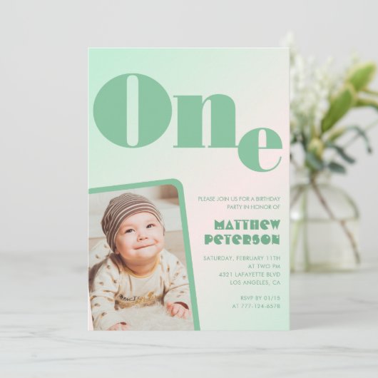 Invitations de 1er anniversaire Boy Green Gradient (Debout devant)