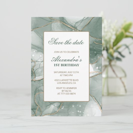 Invitations de 1er anniversaire Enregistrer la dat (Debout devant)
