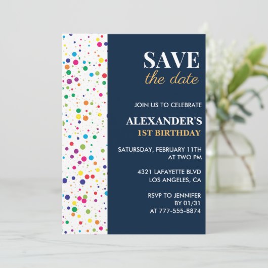 Invitations de 1er anniversaire Enregistrer la dat (Debout devant)