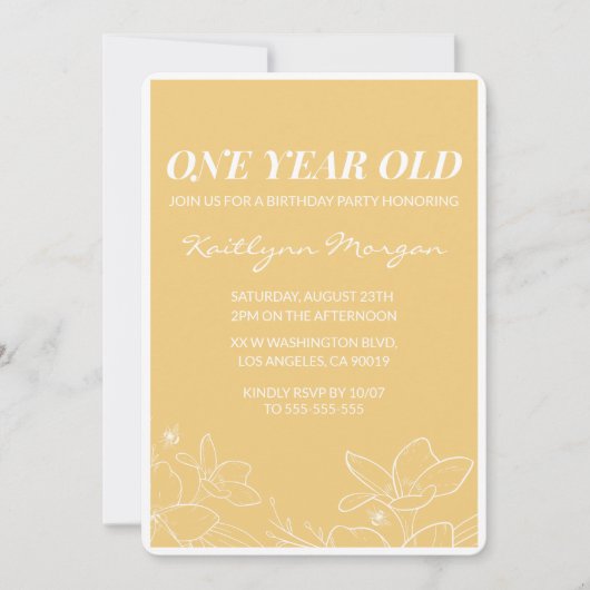 Invitations de 1er anniversaire moderne Floral Jau (Devant)