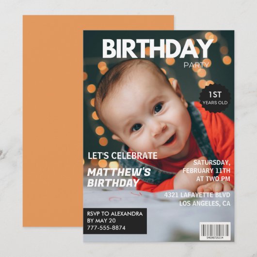 Invitations de 1er anniversaire pour lui Magazine  (Devant / Derrière)