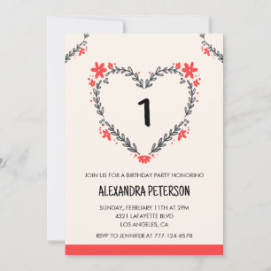 Invitations de 1er anniversaire pour son coeur flo