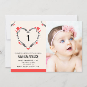Invitations de 1er anniversaire pour son coeur flo