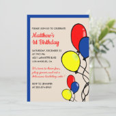 Invitations de 1er anniversaire simples Ballons Bo (Debout devant)