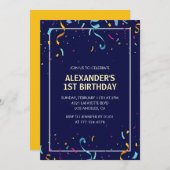 Invitations de 1er anniversaire simples Marine Con (Devant / Derrière)