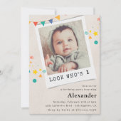 Invitations de 1er anniversaire simples Photo bleu (Devant)