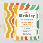 Invitations de 1er anniversaire simples Retro Wavy (Devant / Derrière)