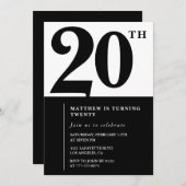 Invitations de 20e anniversaire Black and White El (Devant / Derrière)