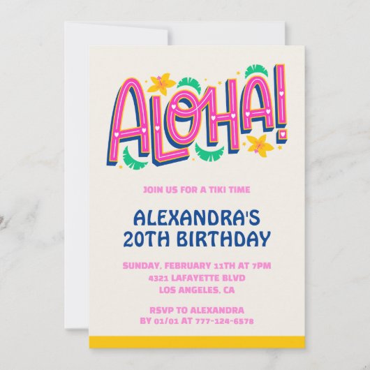 Invitations de 20e anniversaire Tropical Aloha Haw (Devant)