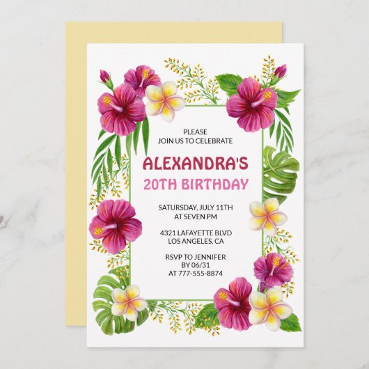 Invitations de 20e anniversaire Tropical Floral Pi (Devant / Derrière)