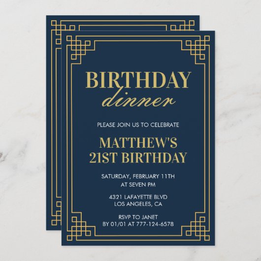 Invitations de 21e anniversaire Anniversaire dîner (Devant / Derrière)