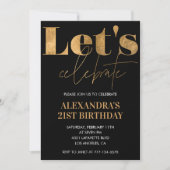 Invitations de 21e anniversaire Black Gold Elegant (Devant)