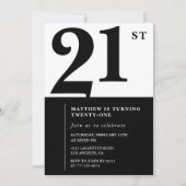Invitations de 21e anniversaire Black White Elegan (Devant)