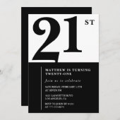 Invitations de 21e anniversaire Black White Elegan (Devant / Derrière)