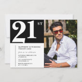 Invitations de 21e anniversaire Black White Photo (Devant)