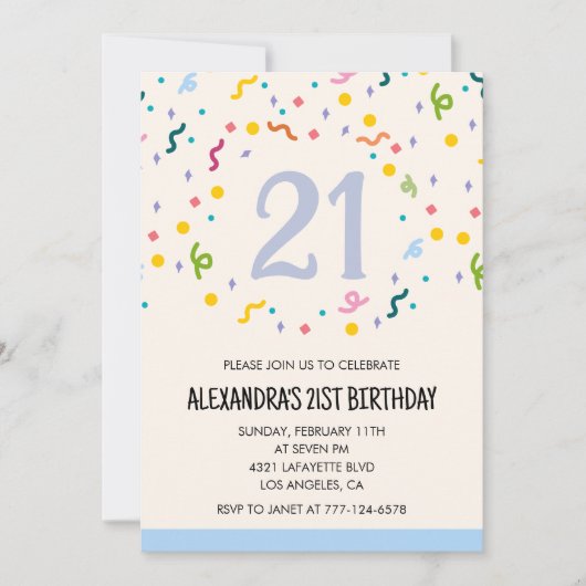 Invitations de 21e anniversaire Confetti (Devant)