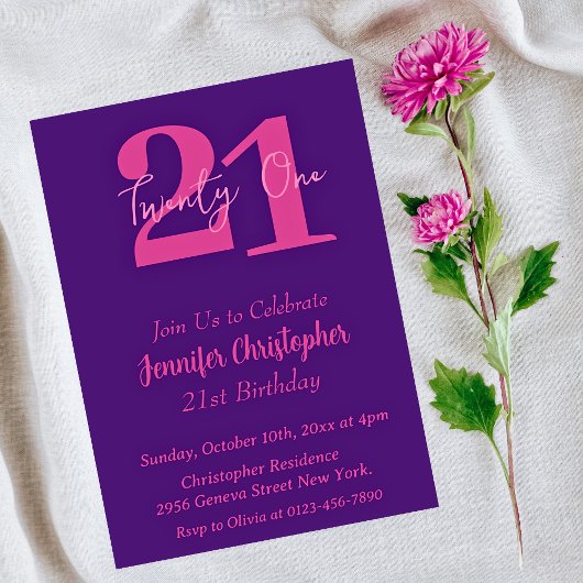 Invitations de 21e anniversaire de Modern Pink Pur