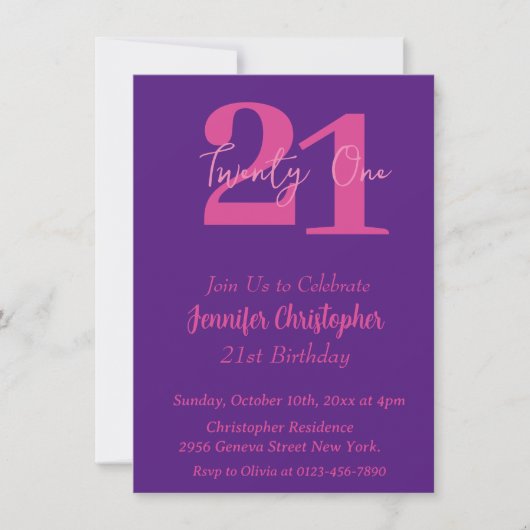 Invitations de 21e anniversaire de Modern Pink Pur (Devant)