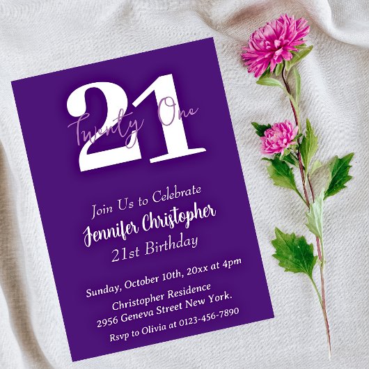 Invitations de 21e anniversaire de Modern Purple