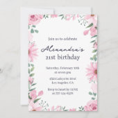 Invitations de 21e anniversaire Floral Frame Pink (Devant)