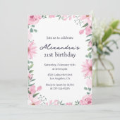 Invitations de 21e anniversaire Floral Frame Pink (Debout devant)