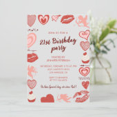 Invitations de 21e anniversaire Grey Red Hearts (Debout devant)