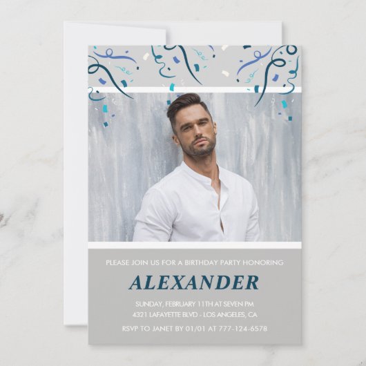 Invitations de 21e anniversaire Hommes Confetti Ph (Devant)