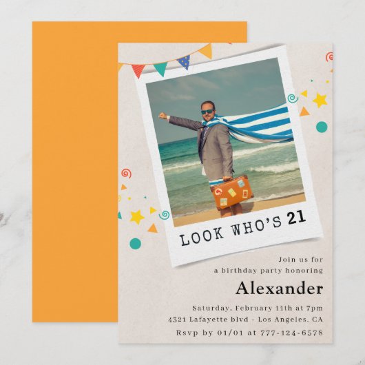 Invitations de 21e anniversaire Hommes Funny Photo (Devant / Derrière)