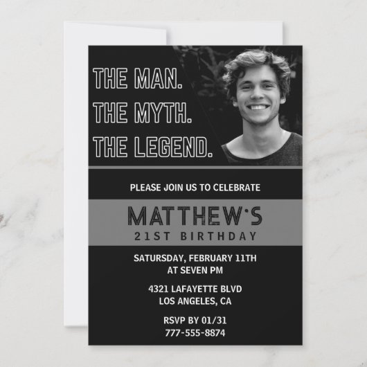 Invitations de 21e anniversaire L'homme La Légende (Devant)