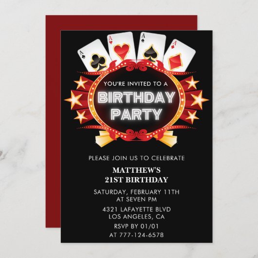 Invitations de 21e anniversaire Men Casino Poker (Devant / Derrière)
