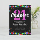 invitations de 21e anniversaire moderne noir et bl (Debout devant)