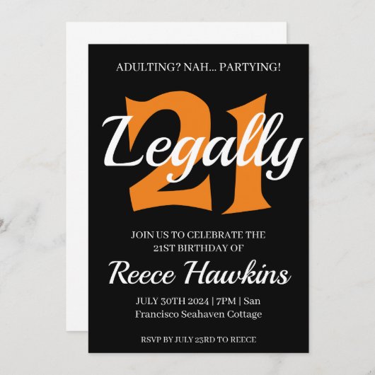 invitations de 21e anniversaire moderne noir et bl (Devant / Derrière)