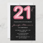 Invitations de 21e anniversaire Pink Balloon Glam  (Devant)