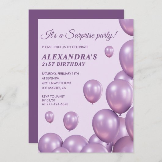 Invitations de 21e anniversaire Surprise anniversa (Devant / Derrière)