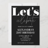 Invitations de 21e anniversaire Typographie noir b (Devant)