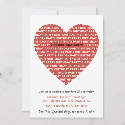 Invitations de 21e anniversaire Typographie Rouge  (Devant)