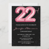 Invitations de 22e anniversaire Pink Balloon Glam (Devant)